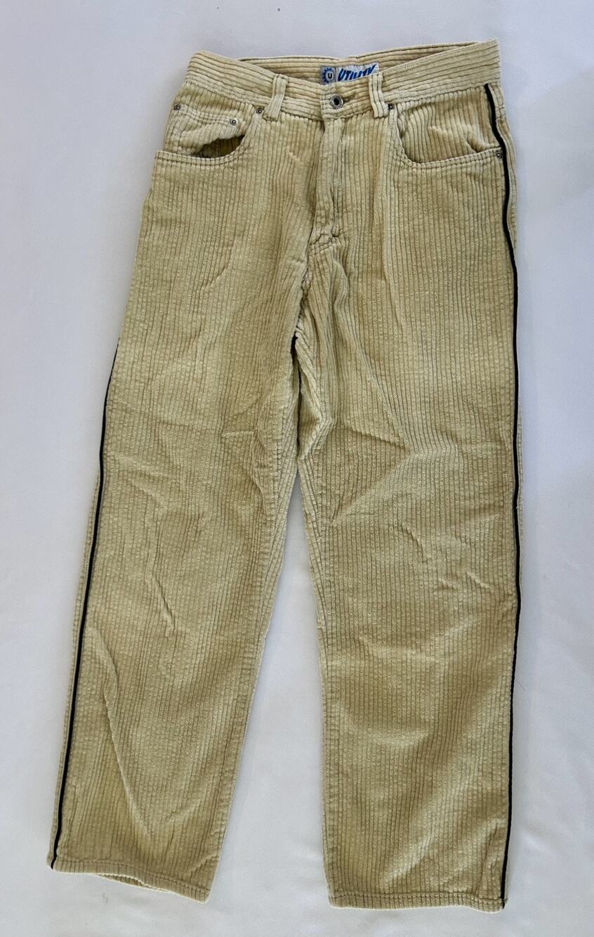 Vintage 1990s Utility Corduroy Wide Leg Stripe Pants Mens 30 Tan Surfer Skater